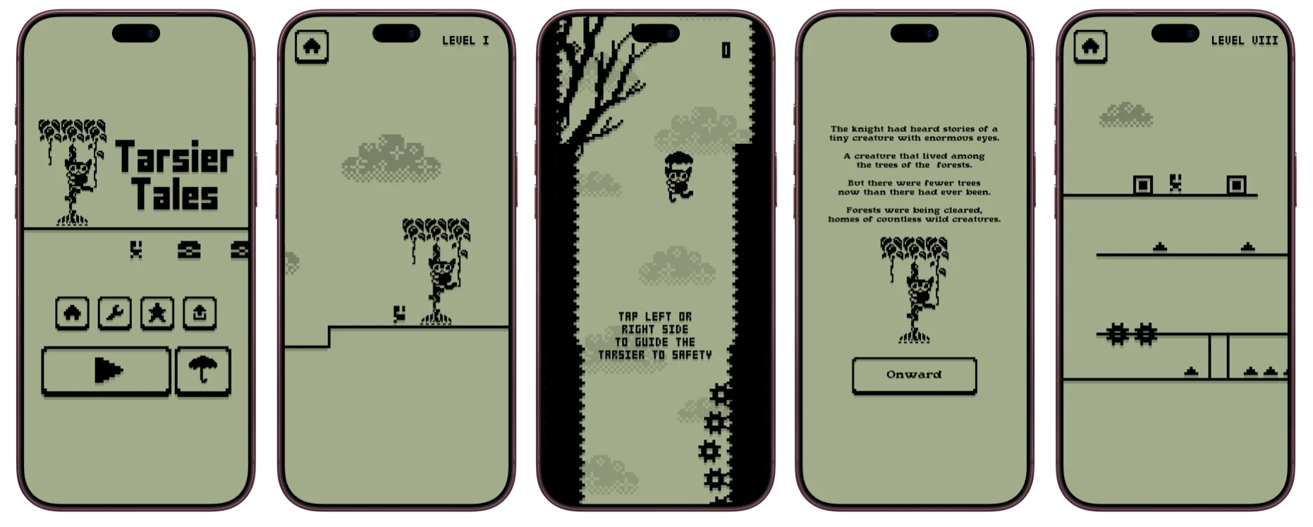 Năm màn hình game Climb Knight với chuỗi nhiệm vụ Tarsier Tales theo phong cách 1-bit