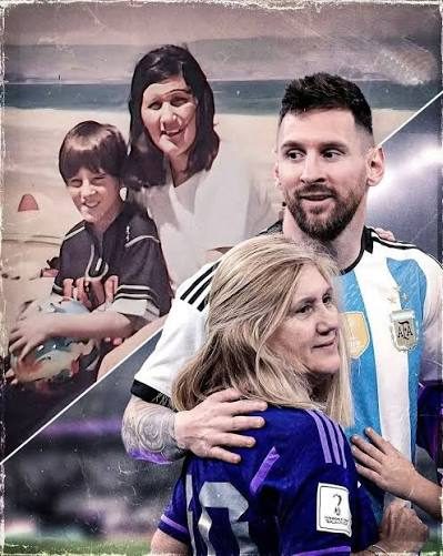 Ảnh gh&eacute;p Messi thời thơ ấu b&ecirc;n mẹ Celia v&agrave; Messi trưởng th&agrave;nh c&ugrave;ng mẹ tại World Cup 2022
