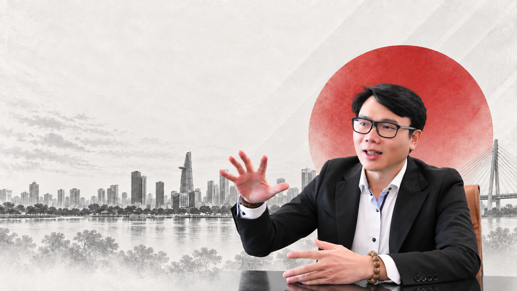 GS. Nguyễn Đức Khương trong không gian minh họa với đường chân trời thành phố