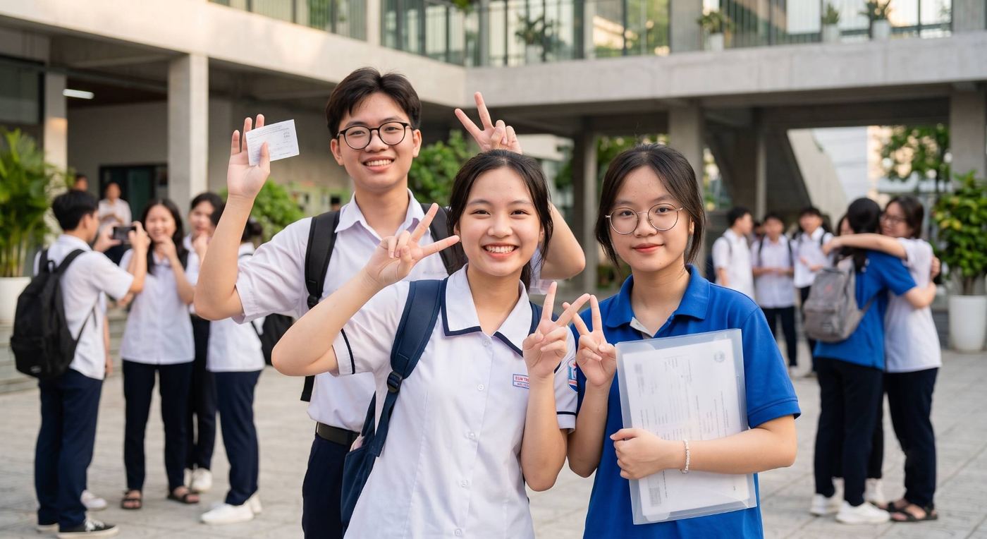 Thí sinh vui mừng sau kỳ thi tốt nghiệp THPT. Ảnh minh họa.