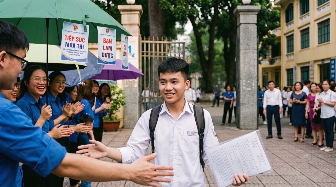 Thí sinh được cổ vũ sau kỳ thi tốt nghiệp THPT. Ảnh minh họa.